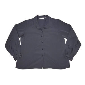 Vintage Yves St Clair Women's Blouse Top Black Button Front Lace Trim Size 10